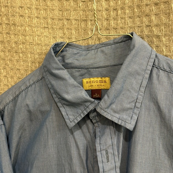 Sonoma Life + Style Men’s L Blue with Stripes Button Down Dress Shirt - Picture 2 of 6